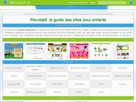 Aperçu du site pour enfants 'Récréatif, le guide des sites pour enfants'