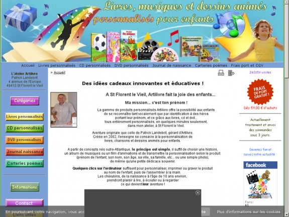 Aperçu du site pour enfants 'ArtiLivre.com - livres et chansons personnalisés'