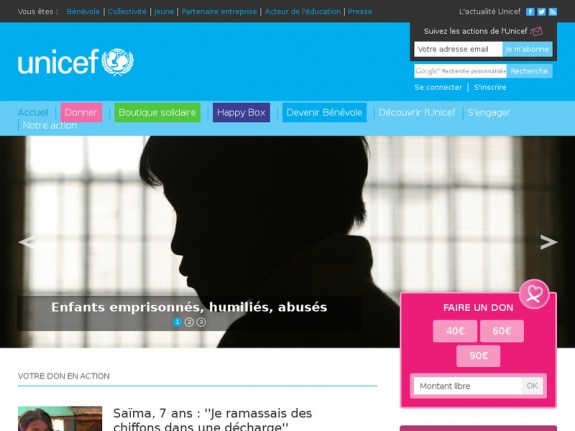 Aperçu du site pour enfants 'UNICEF France'