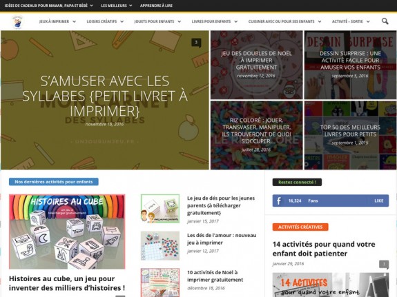 Aperçu du site pour enfants 'UnJourUnJeu.fr'