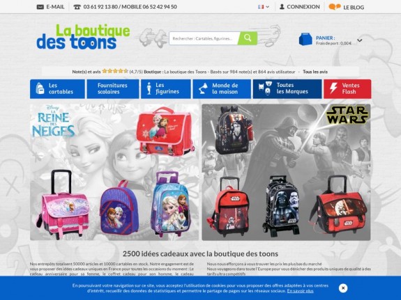 Aperçu du site pour enfants 'La boutique des Toons'